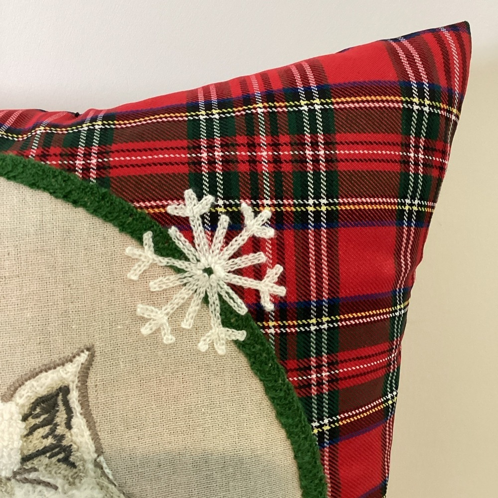 Christmas Dog Throw Pillow Yorkie Terrier Plaid Embroidered LovingKindness - Picture 4 of 11